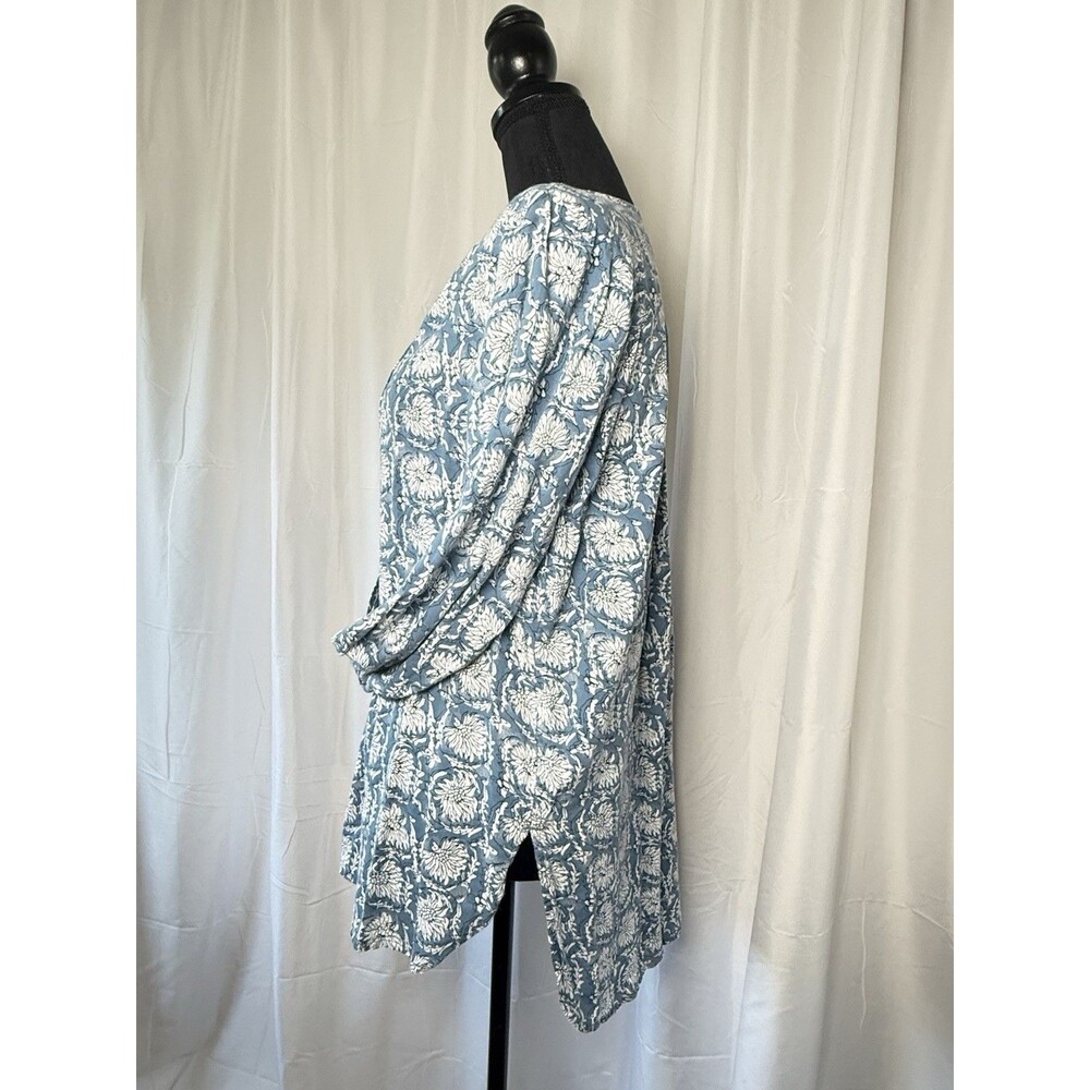 Old Navy Women's L Blue Floral Pleated Long Sleeve Button Down Tunic Boho Flowy - Picture 2 of 12